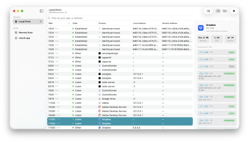 Portie live port monitoring table