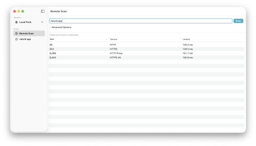 Portie remote port scanner results